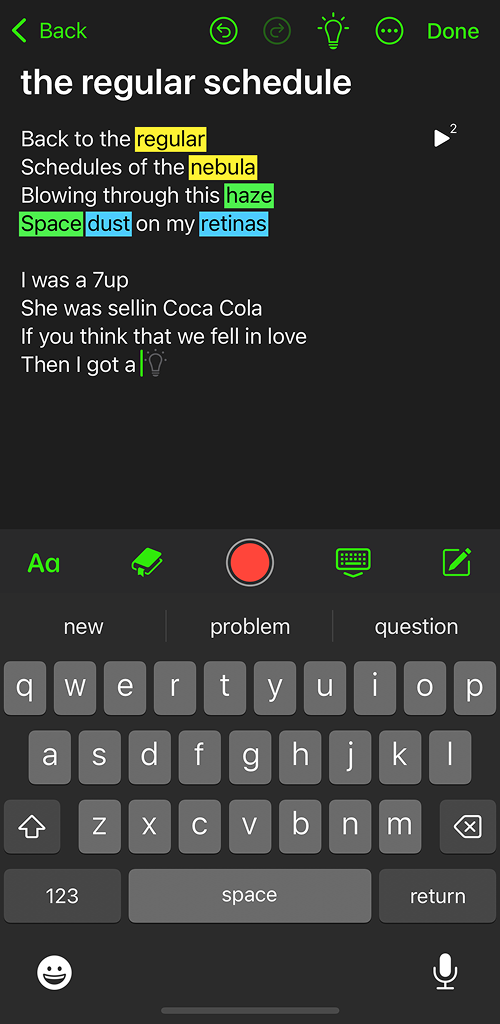 Spit Notes Ideas button and half-sheet suggestions beneath the lyrics