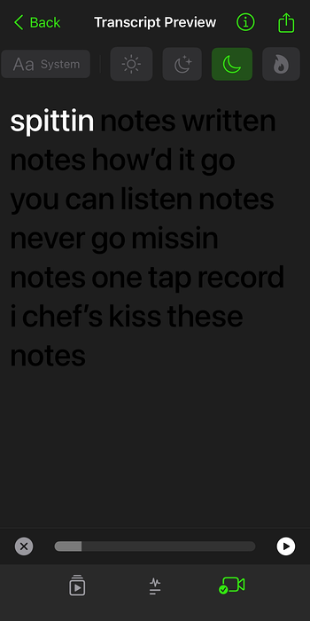 A preview of the different visual themes available for lyric videos in Spit Notes, like Light, Dark, and Fire.